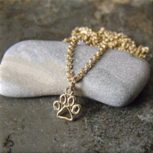 Tiny Gold Paw Print Charm Necklace